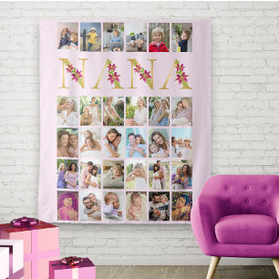 Nana Floral Letters 30 Vertical Photo Collage Pink Tapestry