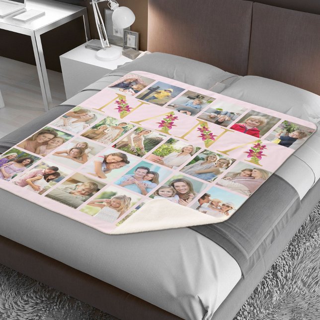 Nana Flower Letters 24 Vertical Photo Collage Pink Sherpa Blanket (Creator Uploaded)