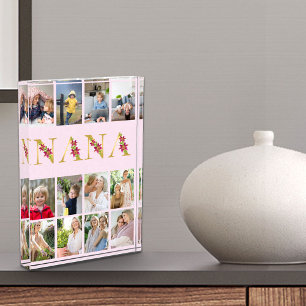 Nana Gold Floral Letters 12 Vertical Photo Collage Block