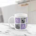 NANA Grandmother Photo Collage Mug | Violet<br><div class="desc">Customize this cute modern mug design to celebrate your favorite grandma this Mother's Day, Christmas or birthday! Design features alternating squares of photos and orchid purple letter blocks spelling "NANA" in modern serif lettering with a white heart in the last square. Add five of your favorite square photos (perfect for...</div>