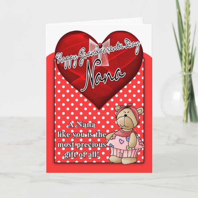 Nana Grandparents Day Card - Red And White Polka D (Front)