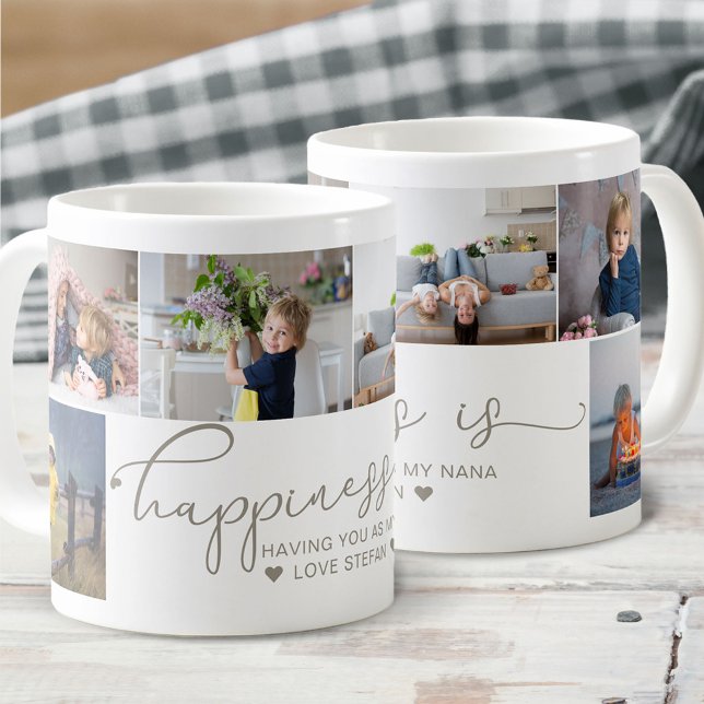 Nana | Happiness is Heart Calligraphy 6 Photo Coffee Mug (Creator Uploaded)