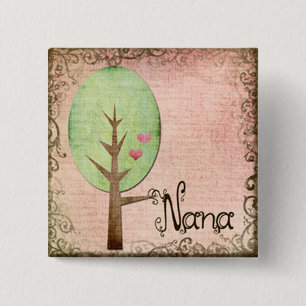 nana heart tree pink 15 cm square badge