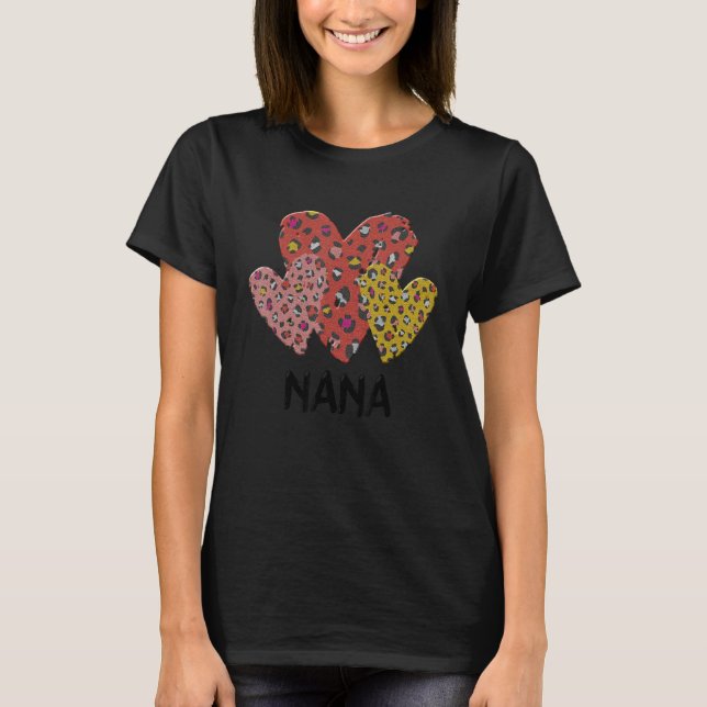 Nana Hearts Leopard Plaid Vlentines Day Boys Girls T-Shirt (Front)