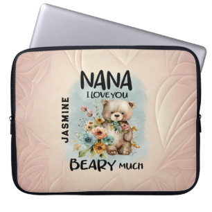 Nana I Love You Beary Much - Personalised Name Laptop Sleeve