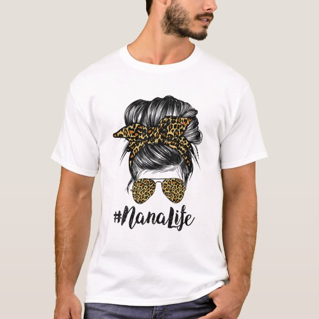 Nana Life Hair Bandanna Glasses Leopard Print Moth T-Shirt (Front)