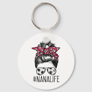 Nana Life Soccer Grandma Mothers Day Messy Bun Wom Key Ring