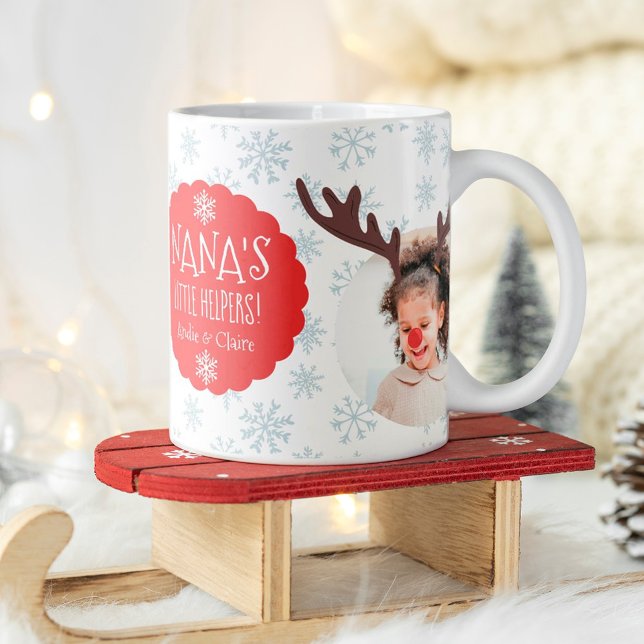 Nana little helper reindeer and santa photos  coffee mug (Creator Uploaded)