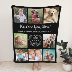 Nana Love You 8 Photo Collage Black Fleece Blanket