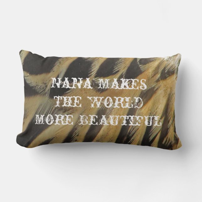 Nana Makes World Beautiful Elegant Brown Feathers Lumbar Cushion (Front)