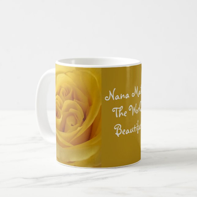 Nana Makes World Beautiful Rose Yellow Flower Coffee Mug (Front Left)