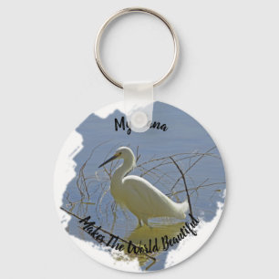 Nana Makes World Beautiful White Egret Grandmother Key Ring