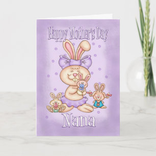 Nana Mother's Day Card - Cute Rabbit With Her Litt