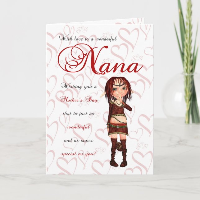 Nana Mother's Day Card With Little Forest Elf (Front)
