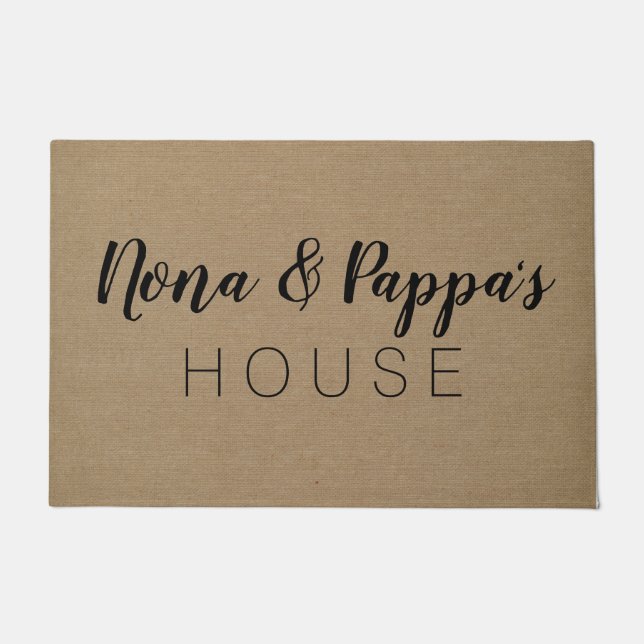 Nana Nona Grandma Grandparents faux burlap rustic Doormat (Front)