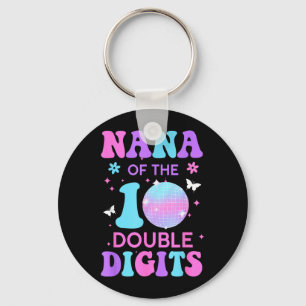 Nana of The Birthday Girl Double Digits Disco Ball Key Ring