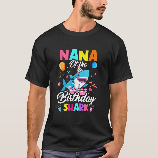 Nana Of The Shark Birthday Boy Girl Party Family G T-Shirt (Front)