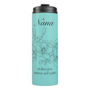 Nana Personalized Grandkids Names Aqua Floral  Thermal Tumbler