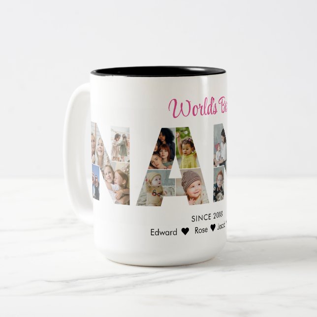 Nana Photo Collage Letter Cutout Grandma Picture Two-Tone Coffee Mug (Front Left)
