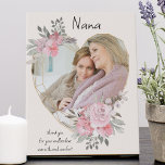 Nana Photo Gold Heart Shaped Pink Floral Frame Faux Canvas Print<br><div class="desc">Custom Photo canvas which you can personalise for anyone and add a favourite saying or words from the heart. Your photo is set into a geometric heart shaped gold frame. The gemstone frame is decorated with watercolor bouquets of pink flowers. It is lettered with the wording "Nana .. thank you...</div>