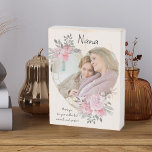 Nana Photo Pink Floral Frame Geometric Gold Heart Wooden Box Sign<br><div class="desc">Custom Photo block which you can personalise for anyone and add a favourite saying or words from the heart. Your photo is set into a geometric heart shaped gold frame. The gemstone frame is decorated with watercolor bouquets of pink flowers. It is lettered with the wording "Nana .. thank you...</div>