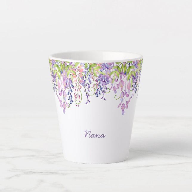 Nana Purple Wisteria Watercolor Floral Latte Mug (Front)