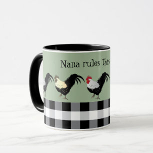 Nana Rule's the Roost Rooster Black White Name Mug