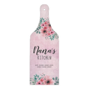 Nana’s Kitchen Pink Floral Watercolor Glass Cutting Board