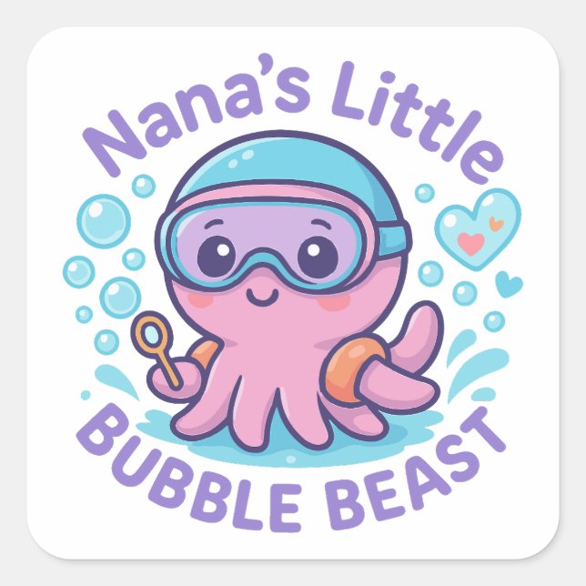 Nana’s Little Bubble Beast Cute Octopus Square Sticker (Front)