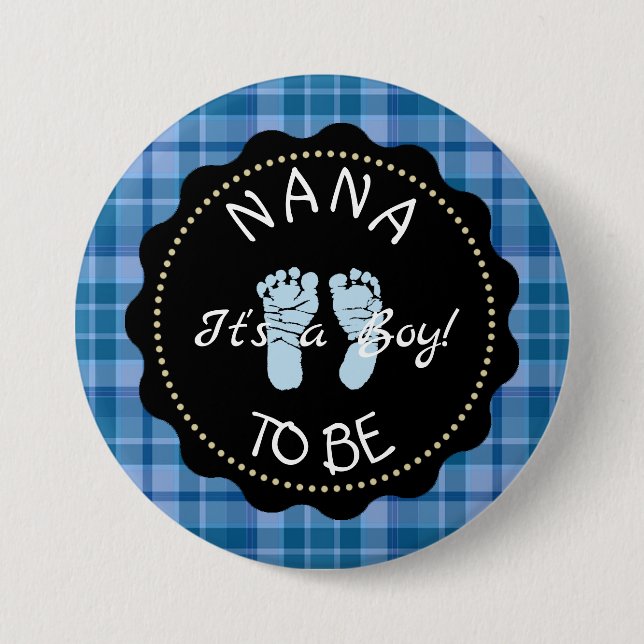 Nana  to be  Blue Plaid Baby Shower button (Front)