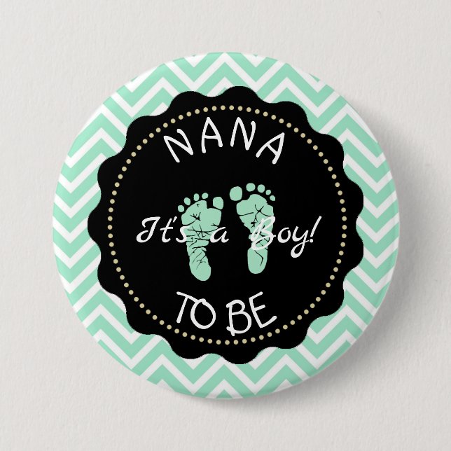 Nana to be Sage Green Chevron Baby Shower button (Front)