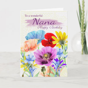 Nana Watercolor Wild Flowers Birthday Card