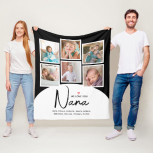 Nana We Love You 6 Photos Modern Black Fleece Blanket