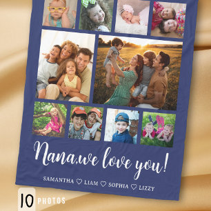 Nana We Love You Grandkids 10 Photo Collage Navy Fleece Blanket
