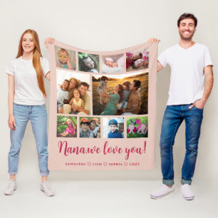  Nana We Love You Grandkids 10 Photo Collage Pink Fleece Blanket