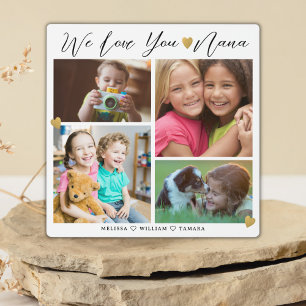 Nana We Love You   Grandkids Gold 4 Photo Collage Plaque