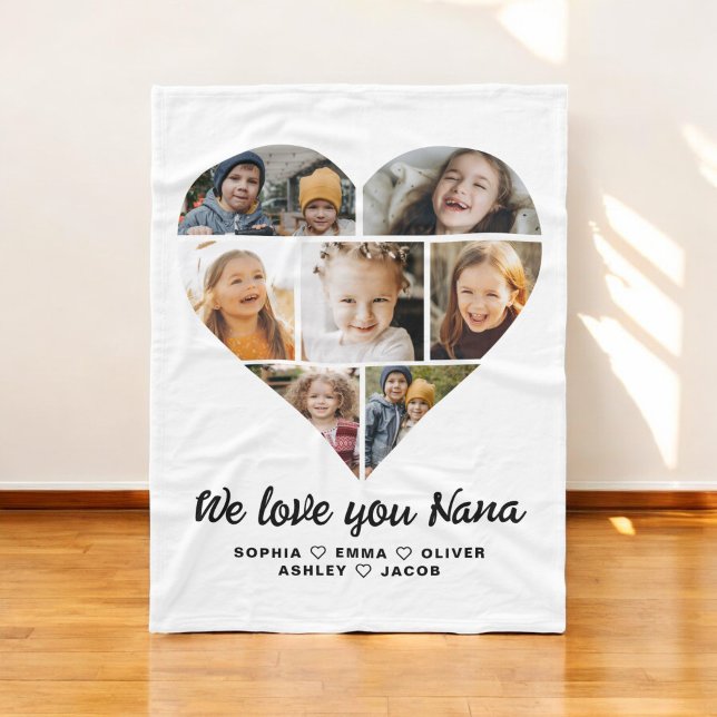 Nana We Love you Heart Modern Photo Collage Fleece Blanket (Creator Uploaded)