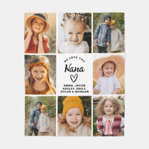 Nana We Love you Hearts Modern Photo Collage Fleece Blanket