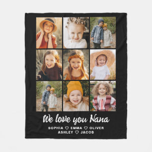 Nana We Love you Hearts Modern Photo Collage Fleece Blanket