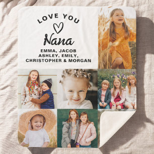 Nana We Love you Hearts Modern Photo Collage Sherpa Blanket