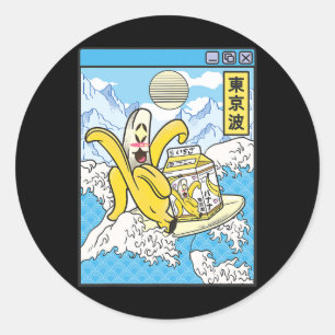 Nana With Milk Carton Surfing Japan Waves Kawaii V Classic Round Sticker