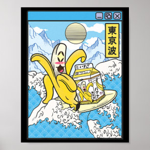 Nana With Milk Carton Surfing Japan Waves Kawaii V Poster