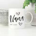 Nana Year Established Grandma Coffee Mug<br><div class="desc">Create a sweet keepsake for grandma with this simple design that features "Nana" in hand sketched script lettering accented with hearts. Personalise with the year she became a grandmother for a cute Mother's Day or pregnancy announcement gift.</div>