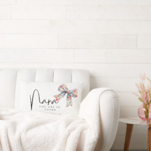Nana you are so loved handwritten pink bow lumbar cushion