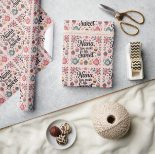 Nana You Make Life Sweet Graphic Dessert and Tea Wrapping Paper