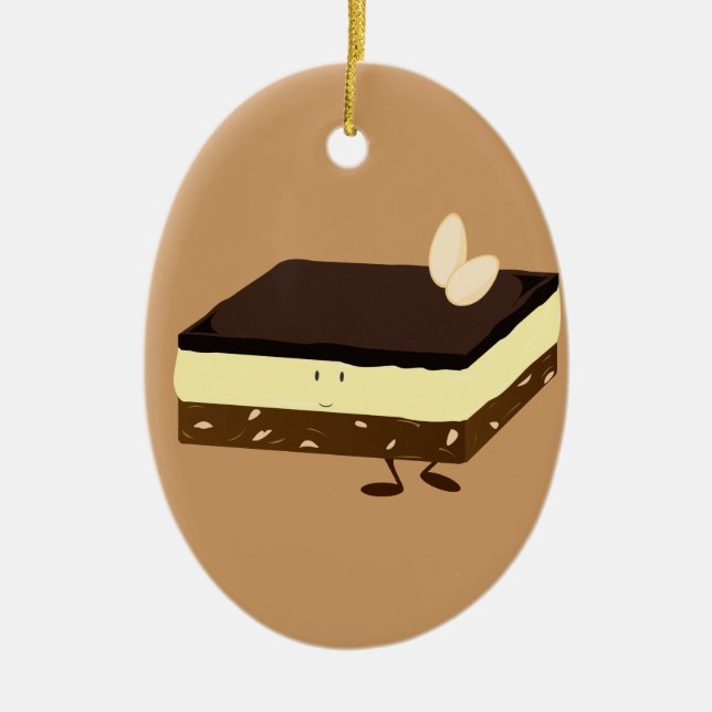 Nanaimo bar smiling ceramic tree decoration (Front)