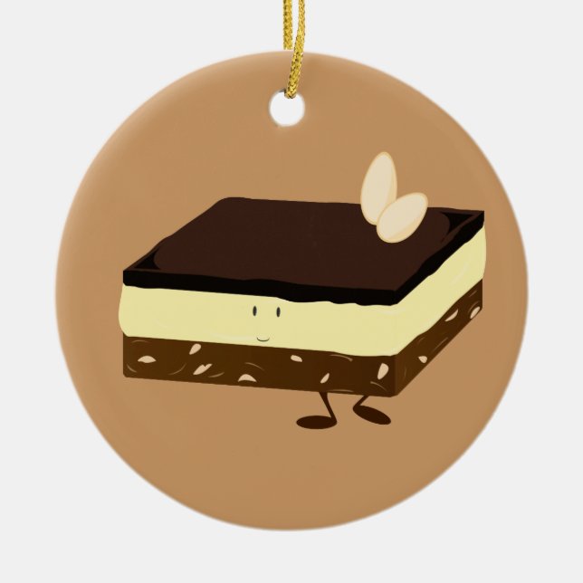 Nanaimo bar smiling ceramic tree decoration (Front)