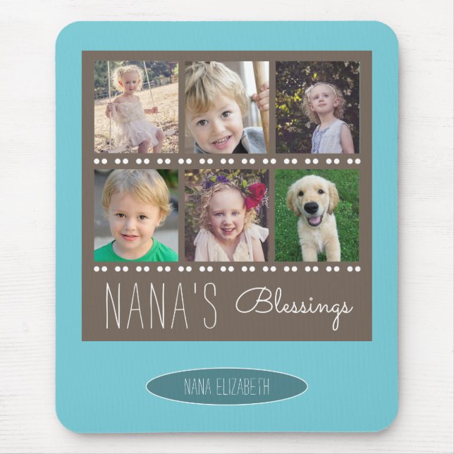 Nana's Blessings Photo Collage | Brown and Teal Mouse Pad (Front)