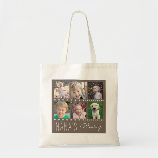Nana's Blessings Photo Collage of Grandchildren Tote Bag (Front)