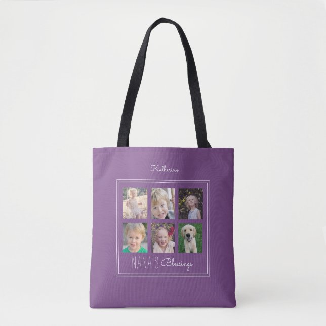 Nana's Blessings Photo Collage | Purple Tote Bag (Front)